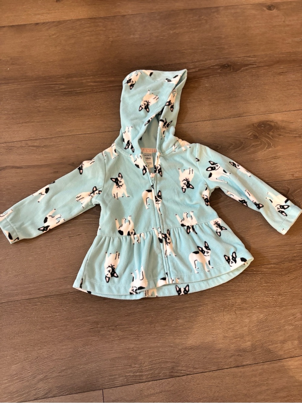 Carter's Light Blue Hooded Zip Jacket with Dog Print